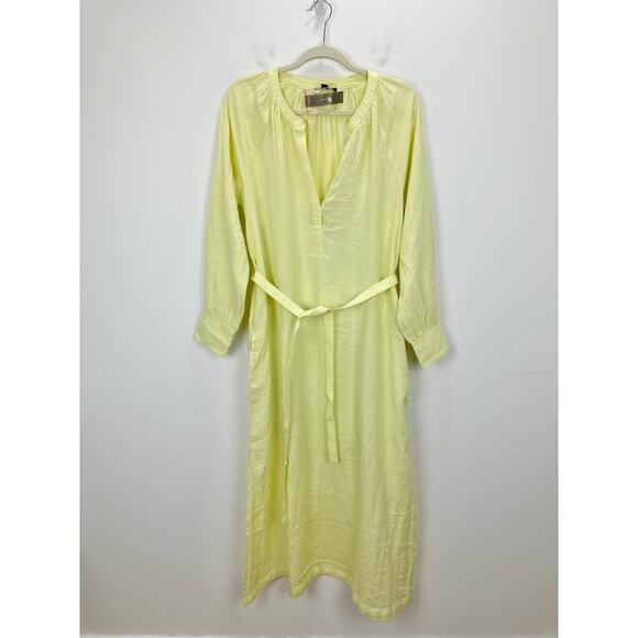 J.Crew Cabana Dress Linen Midi Long Sleeve Pale Flax Yellow Belted Small NWT - Picture 6 of 15